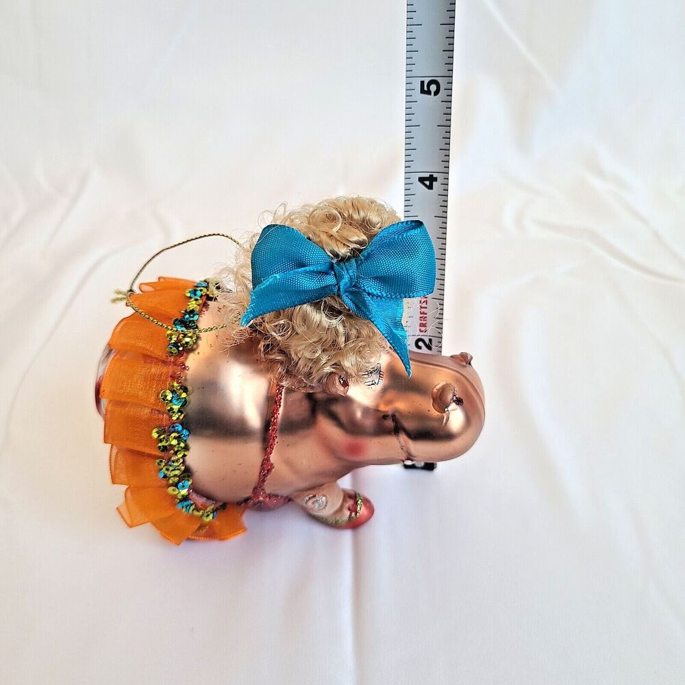Hippo Ballerina Mercury Glass Christmas Ornament Hand Blown Sequin Glitter Tutu - Picture 12 of 13